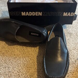 Steve Madden Black Leather Slip-On Loafers